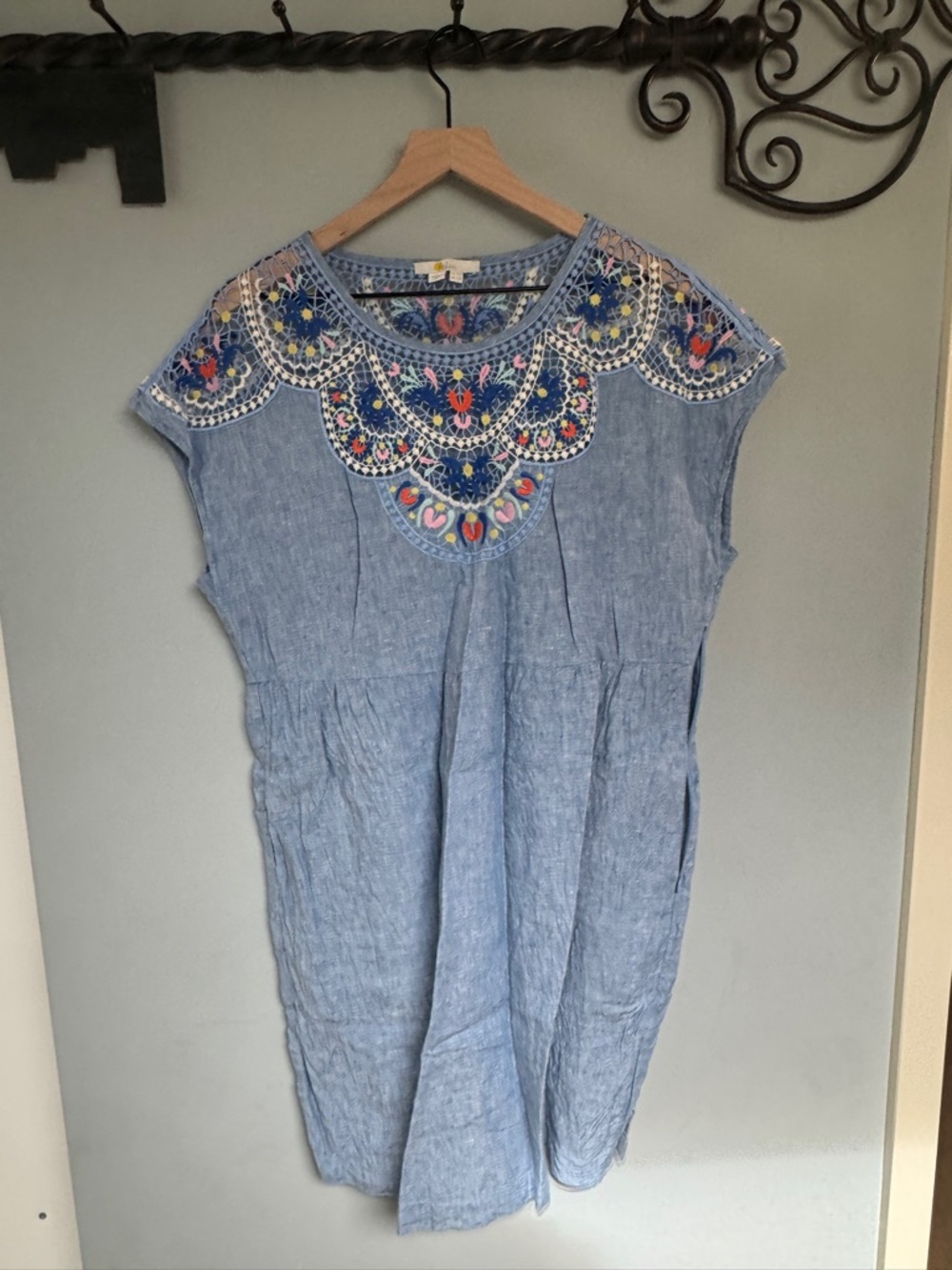 Boden Light Blue Embroidered Linen Dress - Women